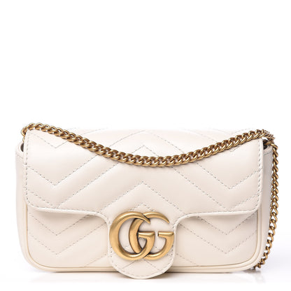 Gucci Calfskin Matelasse Super Mini GG Marmont Shoulder Bag White 1 of 9