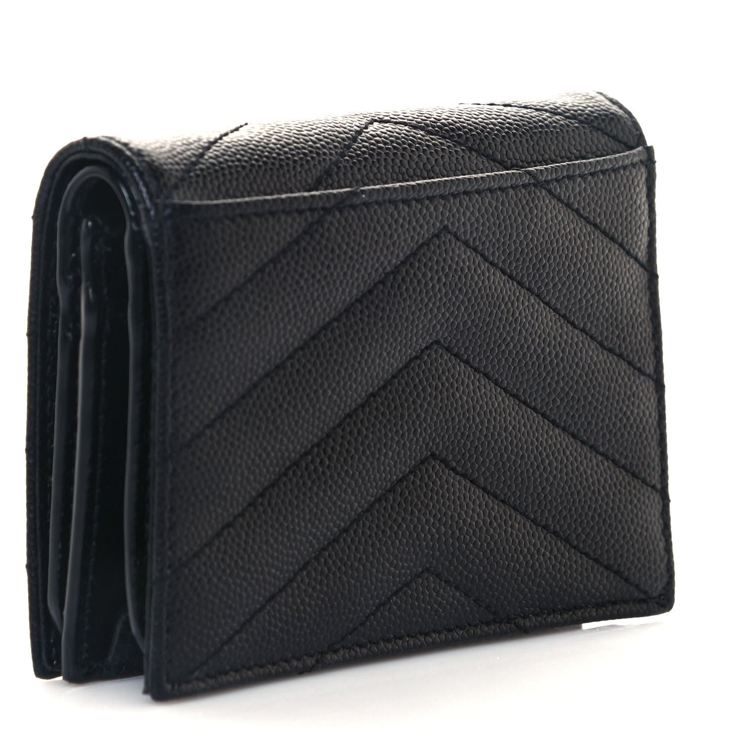 Saint Laurent Grain De Poudre Matelasse Chevron Monogram Card Case Black 3 of 12