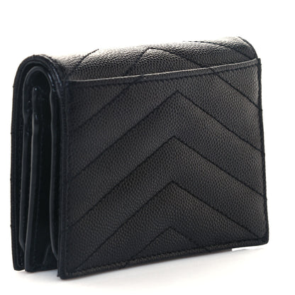 Saint Laurent Grain De Poudre Matelasse Chevron Monogram Card Case Black 3 of 12