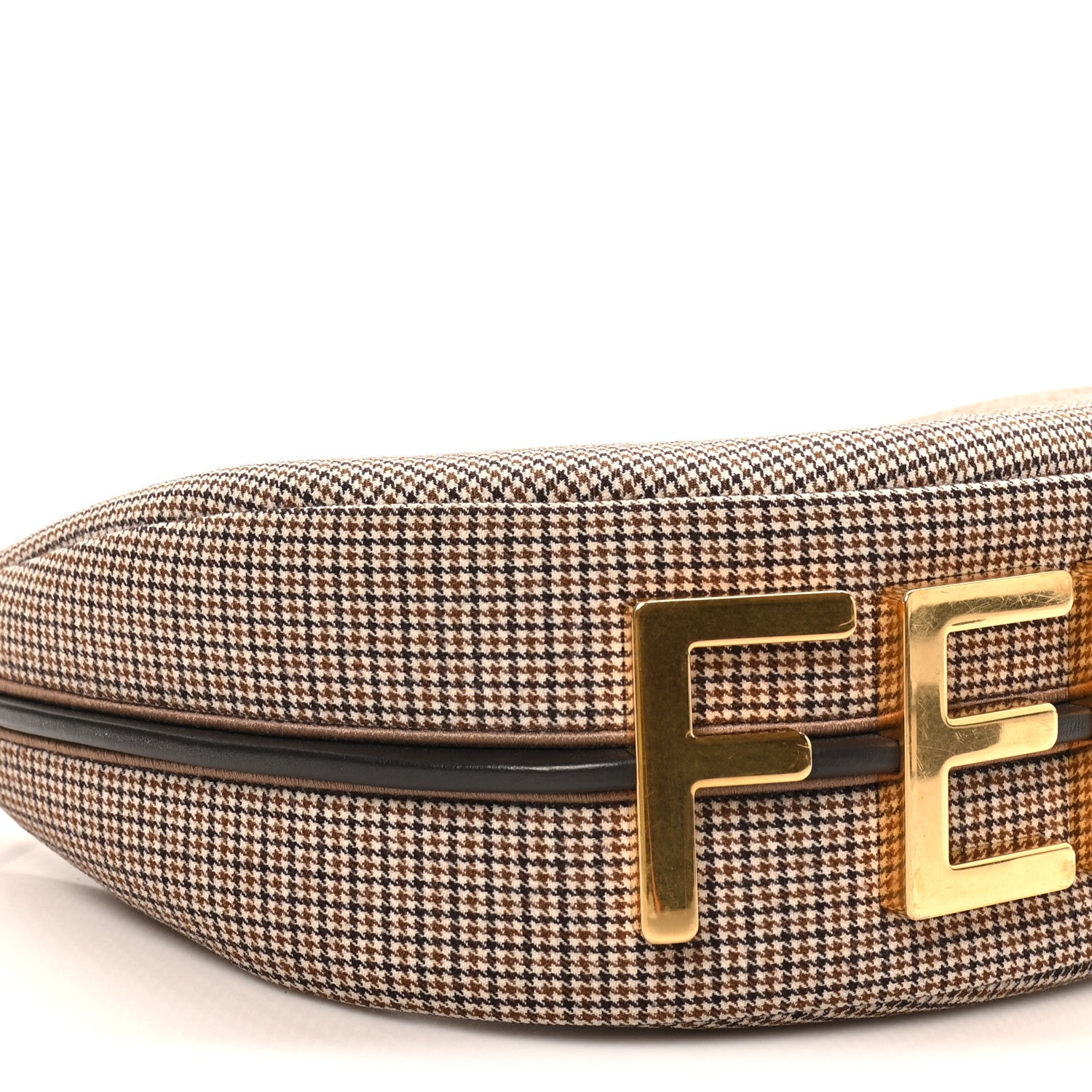 Fendi Wool Vitello Grace Small Houndstooth Small Fendigraphy Hobo Bag Beige Ebano 9 of 10