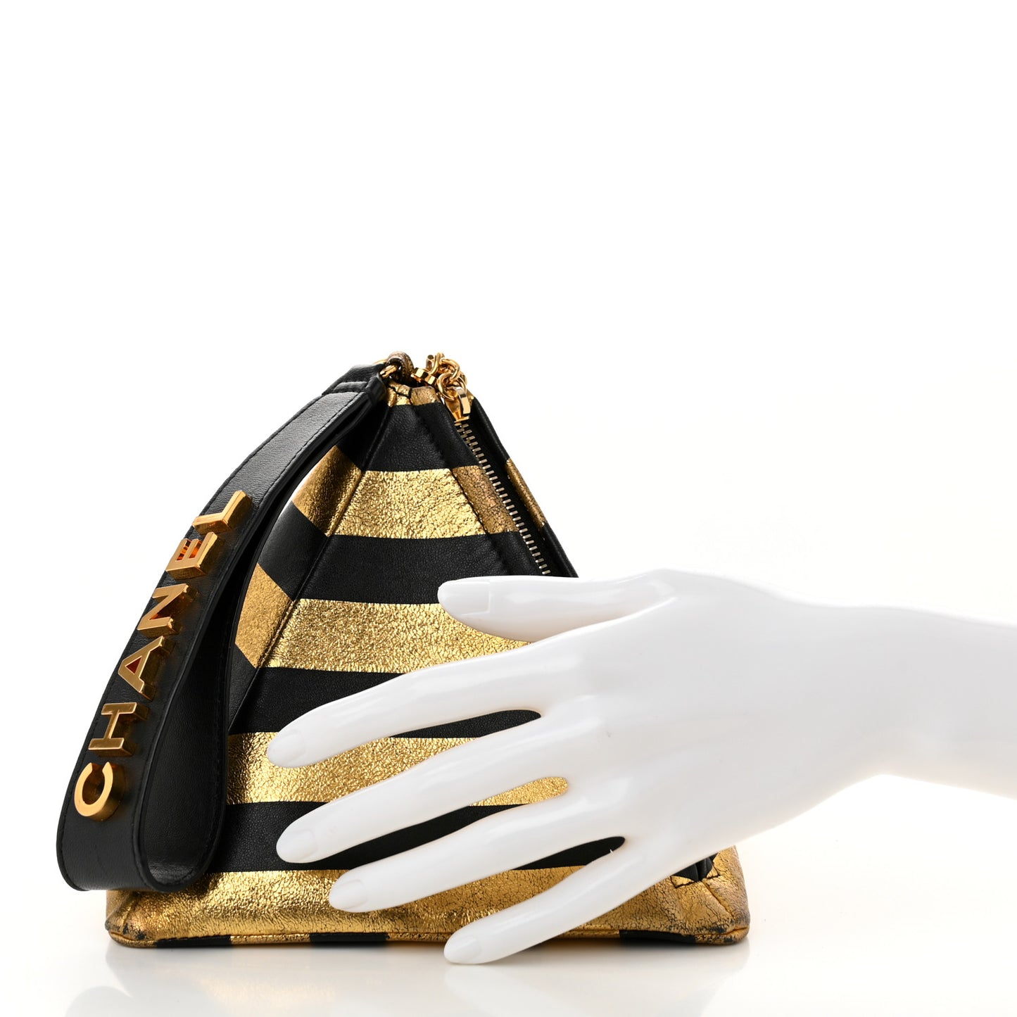Metallic Lambskin CC Kheops Pyramid Bag Gold Black