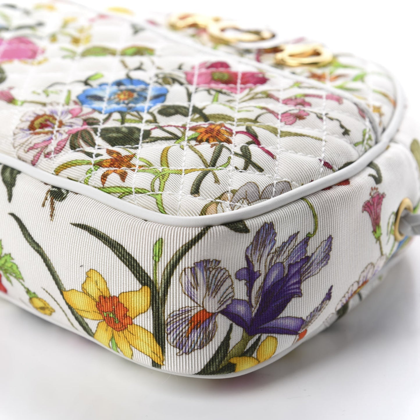 Canvas Flora Floral Trapuntata Small Zumi Dome Shoulder Bag White