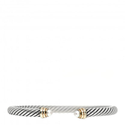 David Yurman Sterling Silver 14K Yellow Gold Pearl 5mm Cable Classics Petite Color Bracelet 1 of 4