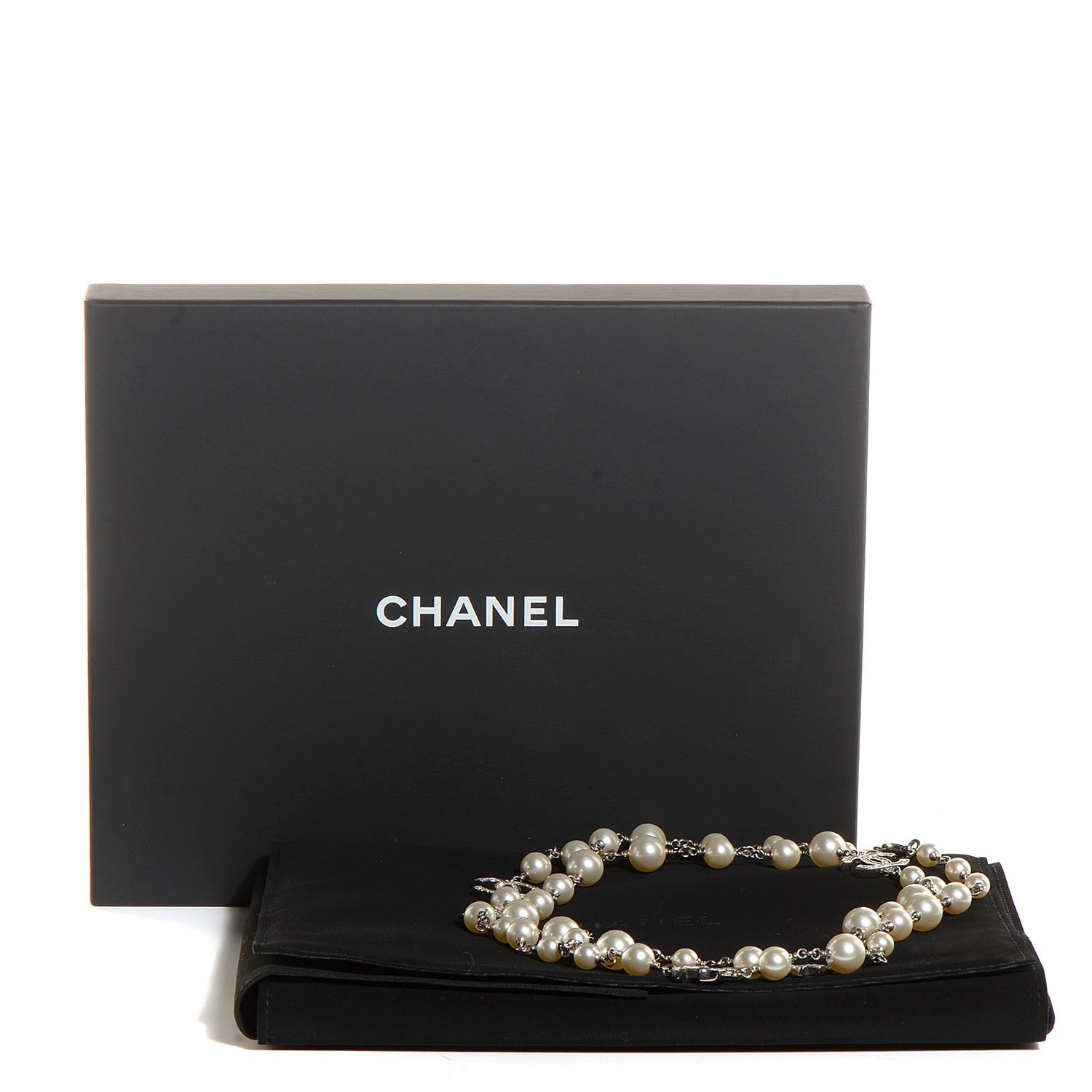 Chanel Crystal Pearl CC Long Necklace Silver 6 of 6