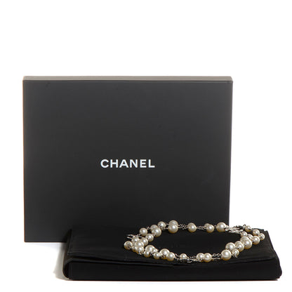 Chanel Crystal Pearl CC Long Necklace Silver 6 of 6