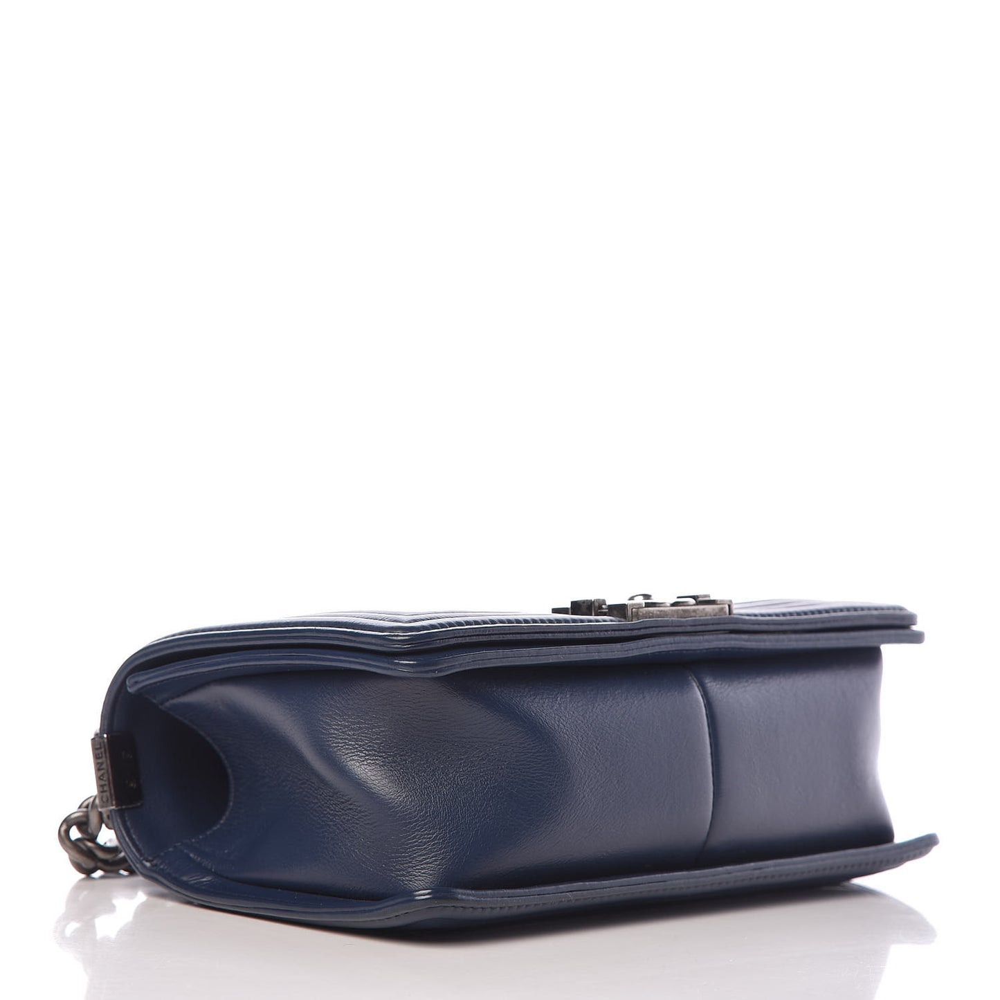 Calfskin Double Stitch Medium Boy Flap Navy Blue