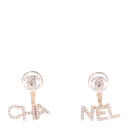 Chanel Pearl Crystal Logo Earrings Gold Pearly White 1 of 5