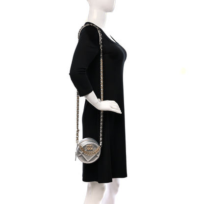 Chanel Metallic Lambskin Quilted Chanel 19 Round Clutch With Chain Silver 2 of 11