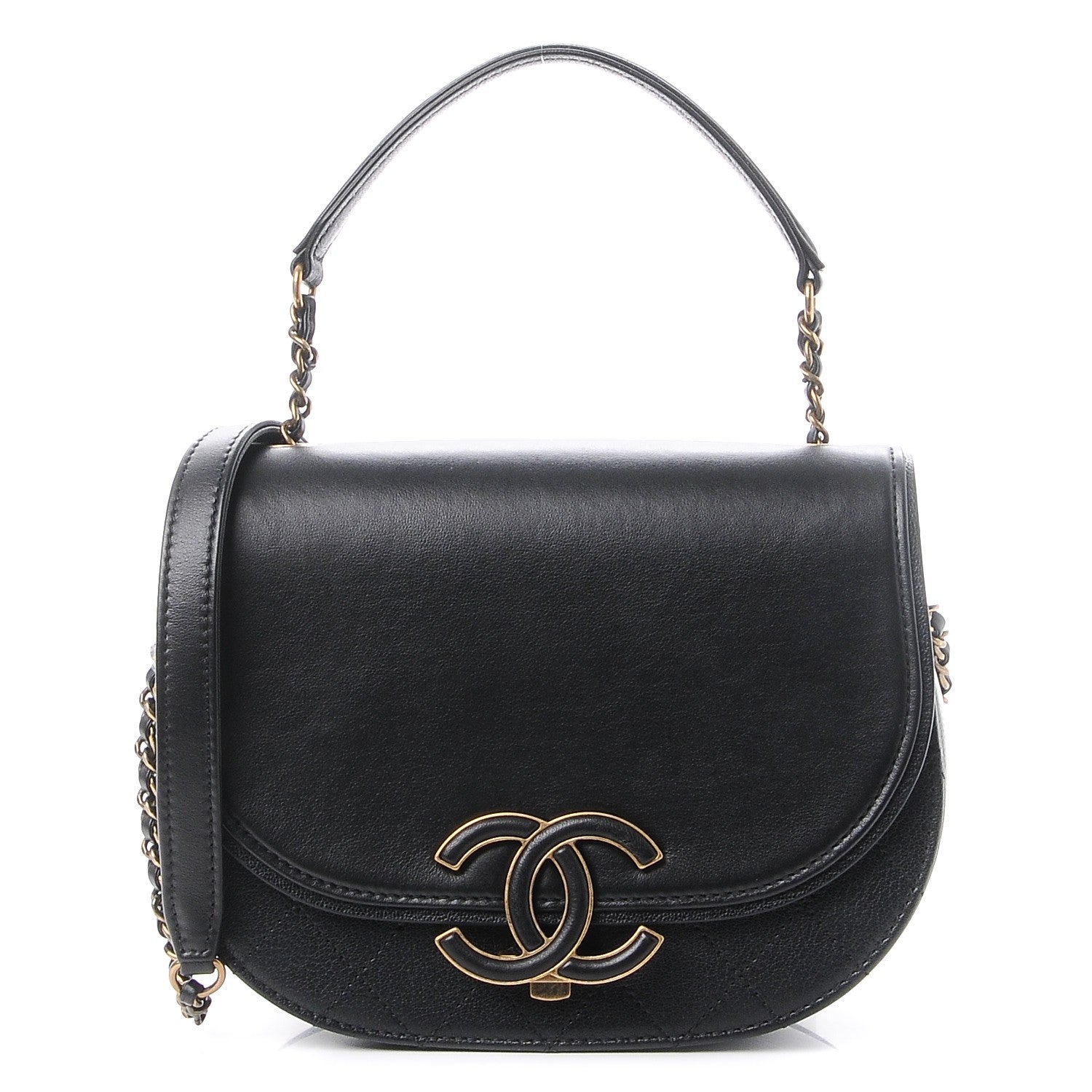 Chanel Shiny Calfskin Goatskin Quilted Small Coco Curve Messenger Flap Black 1 of 7