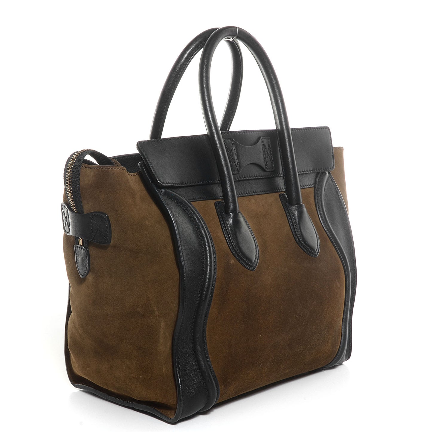 Smooth Calfskin Suede Mini Bi-Color Luggage Black Olive