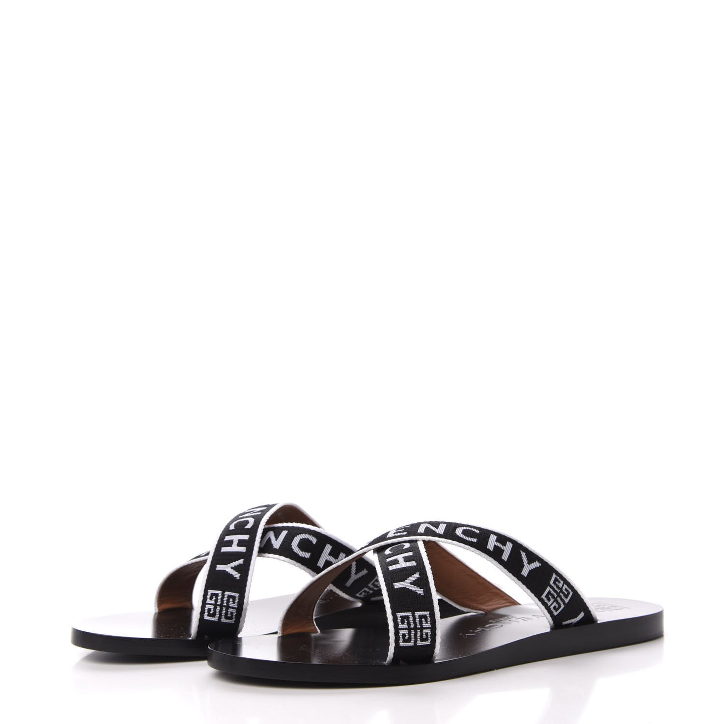 Cotton Logo Strap Flat Sandals 40 Black White