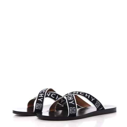 Givenchy Cotton Logo Strap Flat Sandals 40 Black White 3 of 9