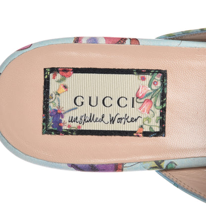 Gucci X UNSKILLED WORKER Calfskin Flora Painted Womens Princetown Slippers 40 Cloudy Blue Multicolor 7 of 11