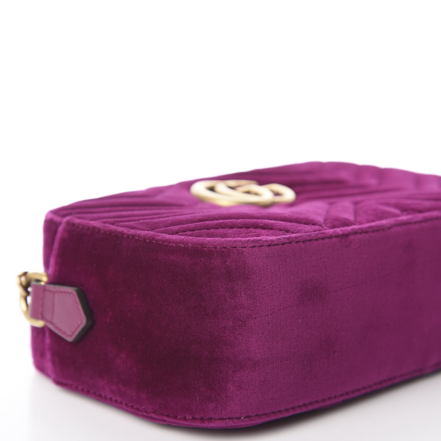 Velvet Matelasse Small GG Marmont Chain Shoulder Bag Fuchsia Violet Cyclamen