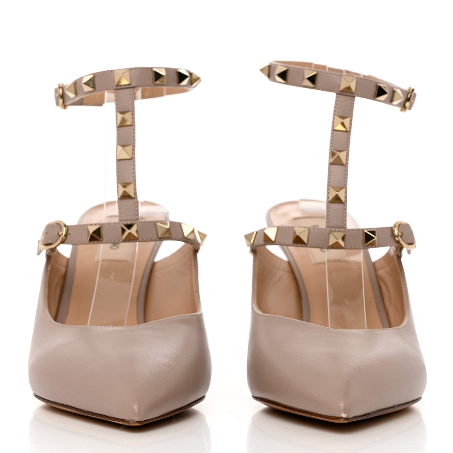 Calfskin Rockstud Hype T Strap 85mm Pumps 39.5 Poudre