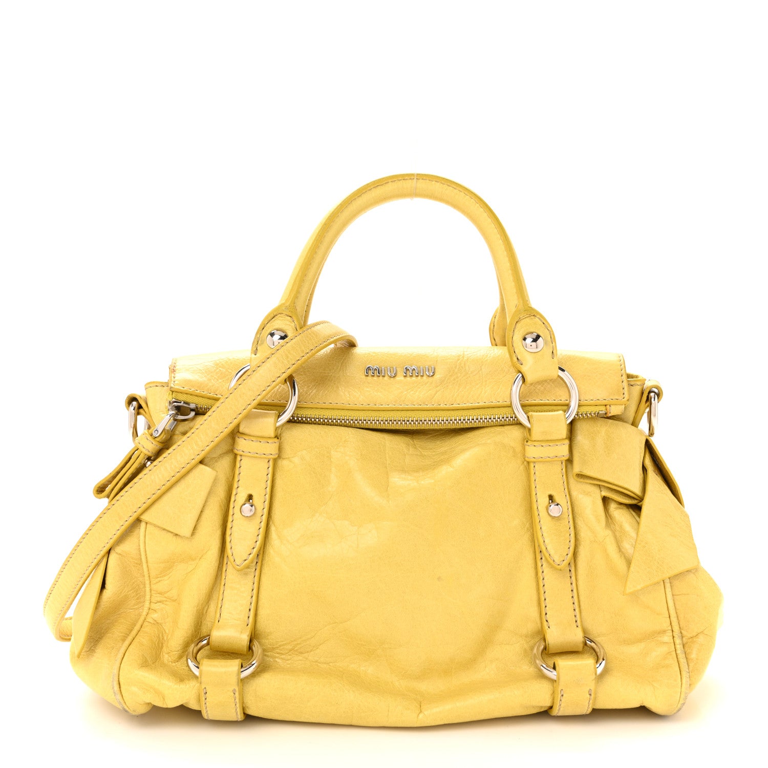 Miu Miu Vitello Lux Mini Bow Bag Polline 1 of 18