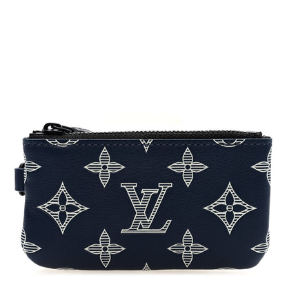 Louis Vuitton Calfskin Monogram Shadow Trio Messenger Key Pouch Ink Blue White 1 of 5