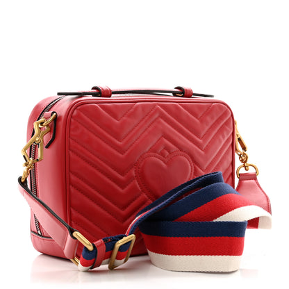 Gucci Calfskin Matelasse Sylvie Web Small GG Marmont Top Handle Shoulder Bag Hibiscus Red 3 of 10