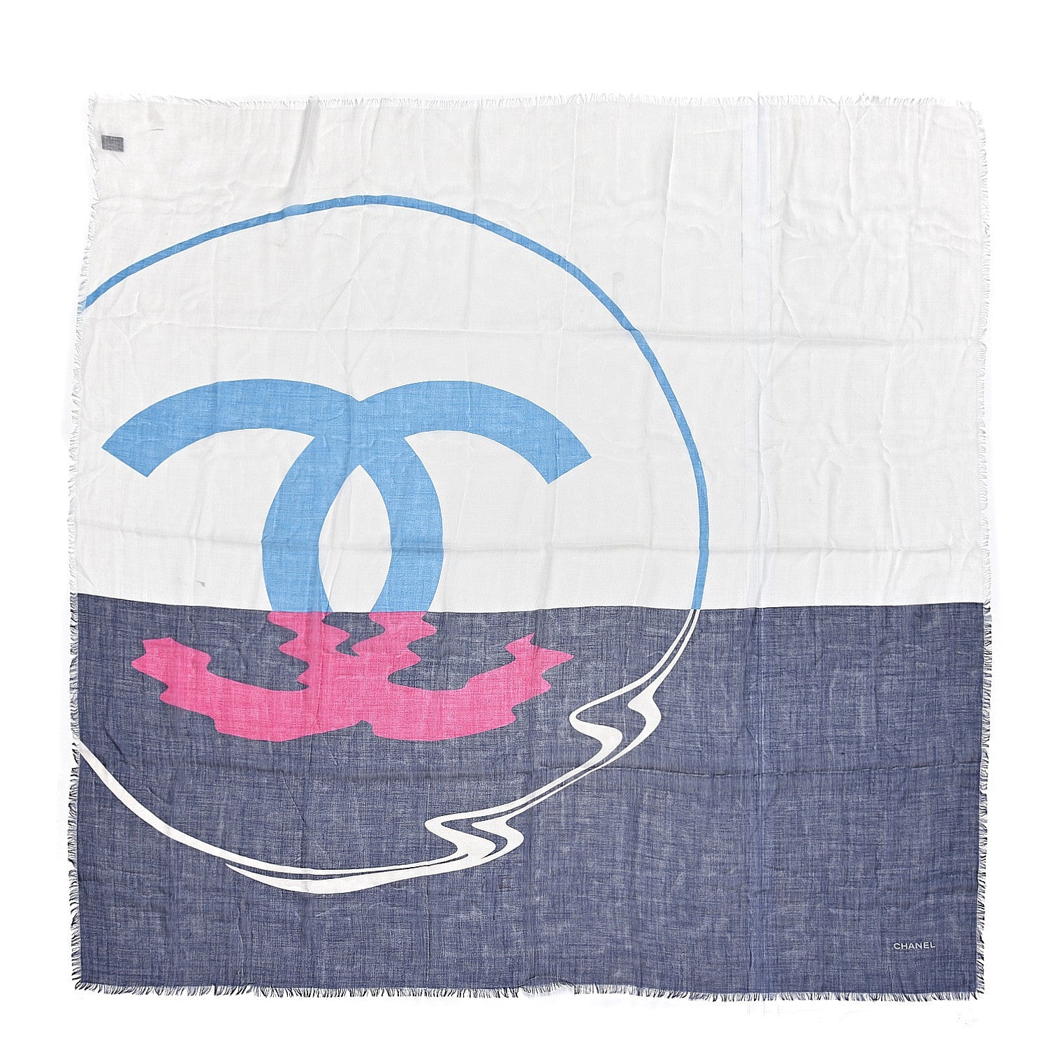 Chanel Cashmere Wool Silk CC Logo Scarf White 1 of 5