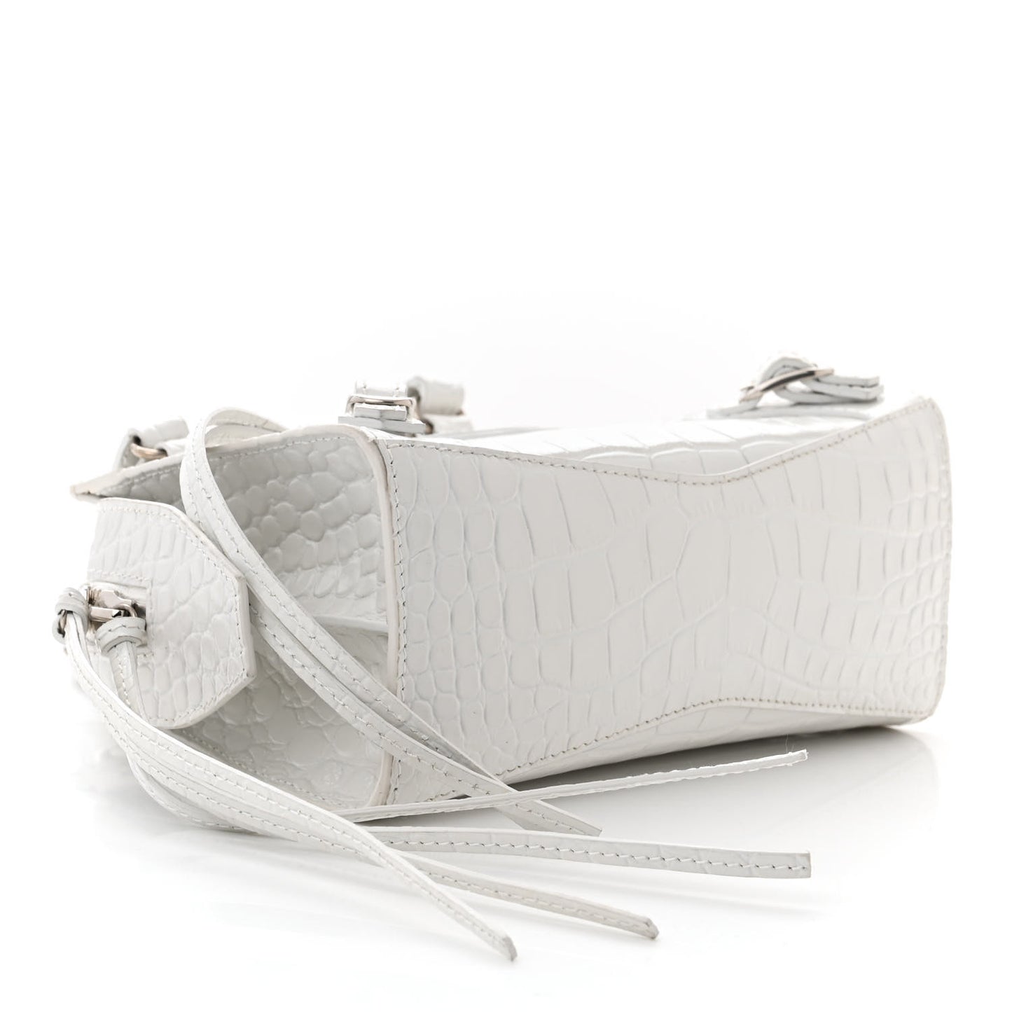 Semi Shiny Calfskin Crocodile Embossed Neo Classic Silver Hardware Mini City White