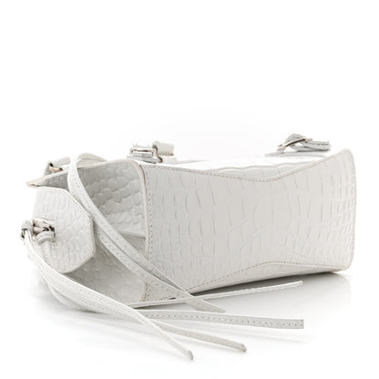 Balenciaga Semi Shiny Calfskin Crocodile Embossed Neo Classic Silver Hardware Mini City White 4 of 11