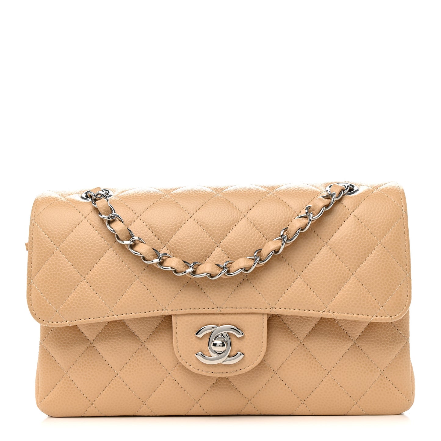 Caviar Quilted Small Double Flap Beige