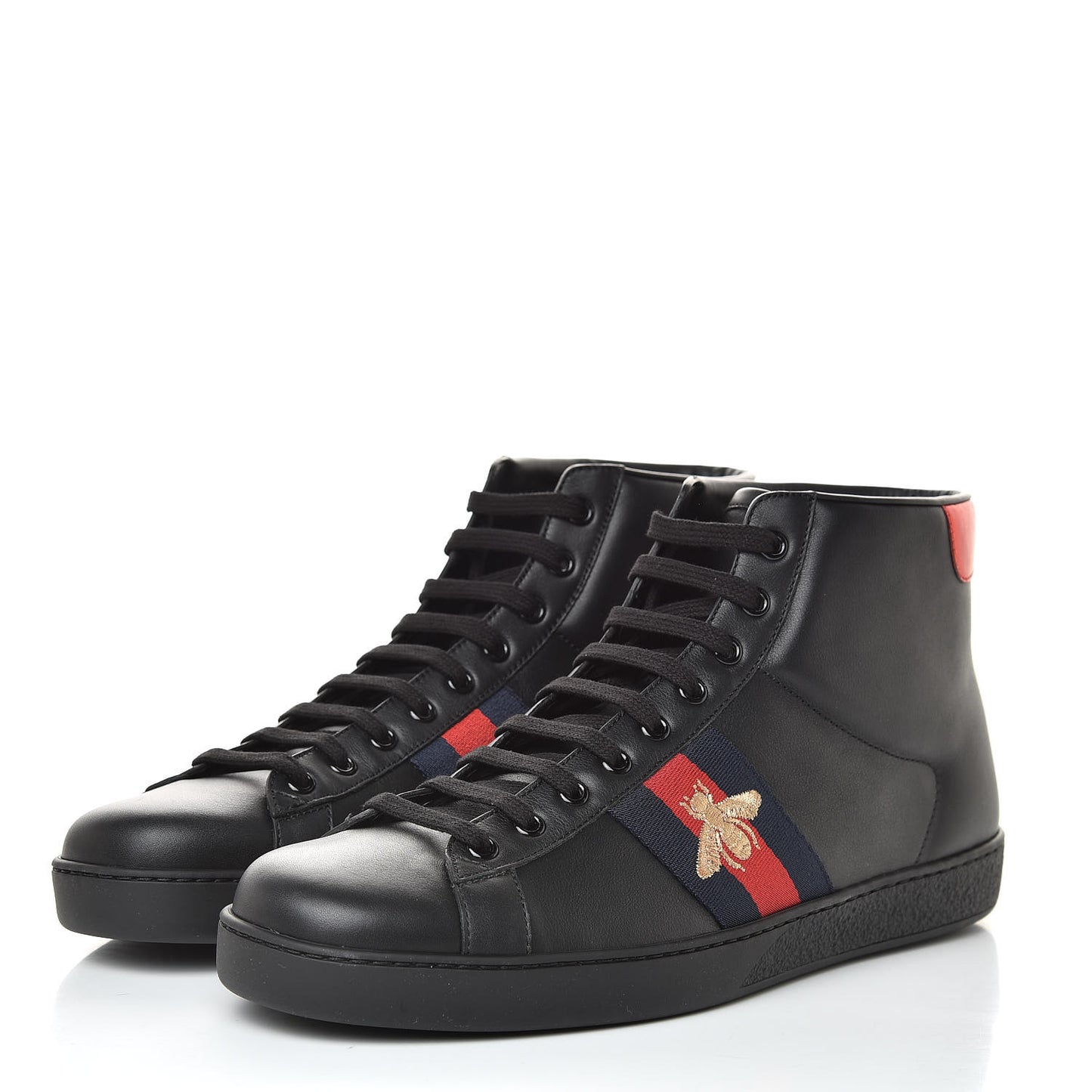 Calfskin Miro Soft Web Bee Embroidered Mens Ace High Top Sneakers 10.5 Black