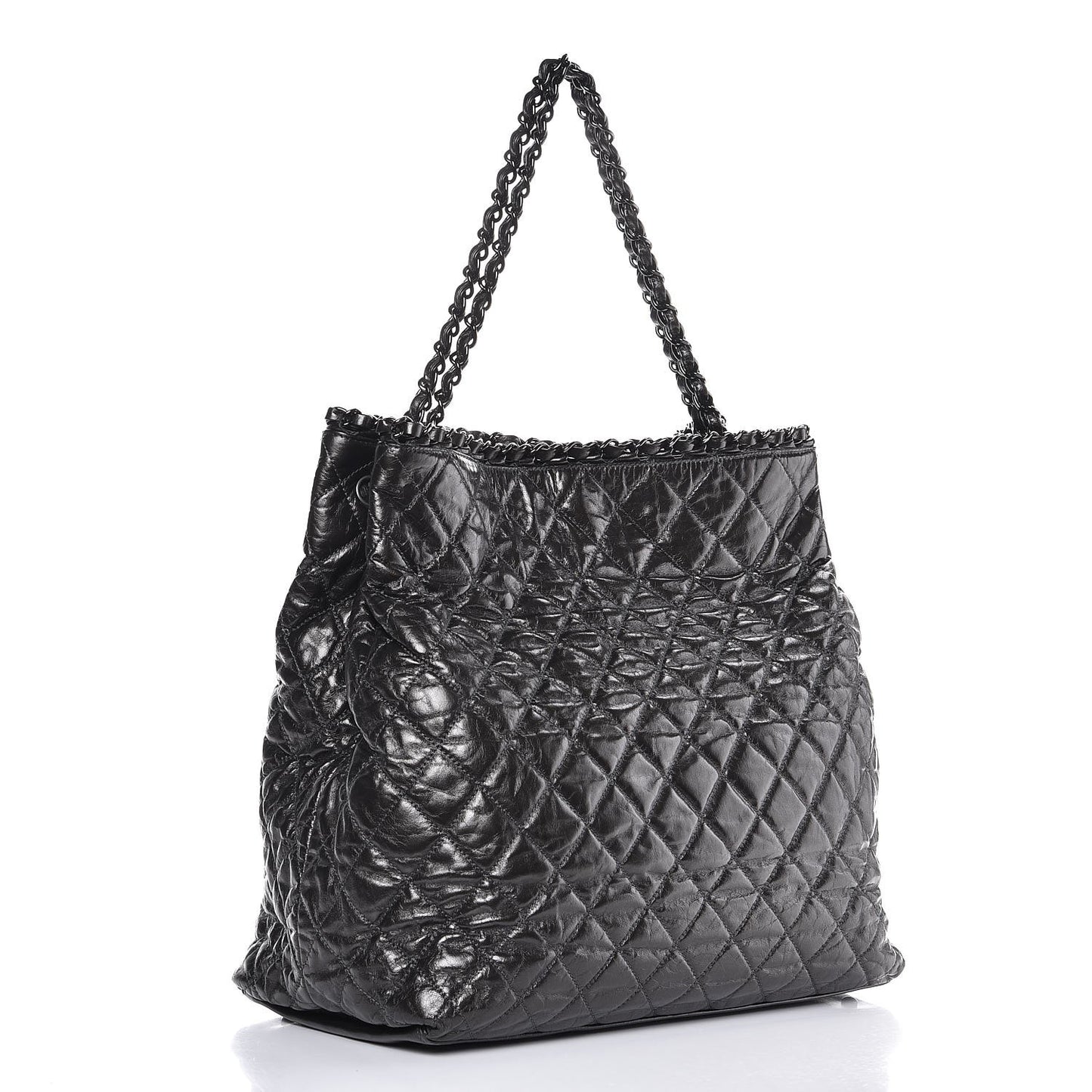 Glazed Calfskin Quilted Large Chain Me Tote Dark Grey