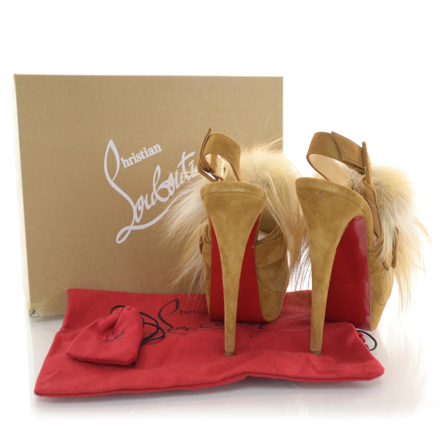Suede Fox Fur Splash 150 Pumps 41 Camel