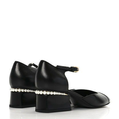 Chanel Shiny Goatskin Pearl Mary Jane Flats 39.5 Black 9 of 16