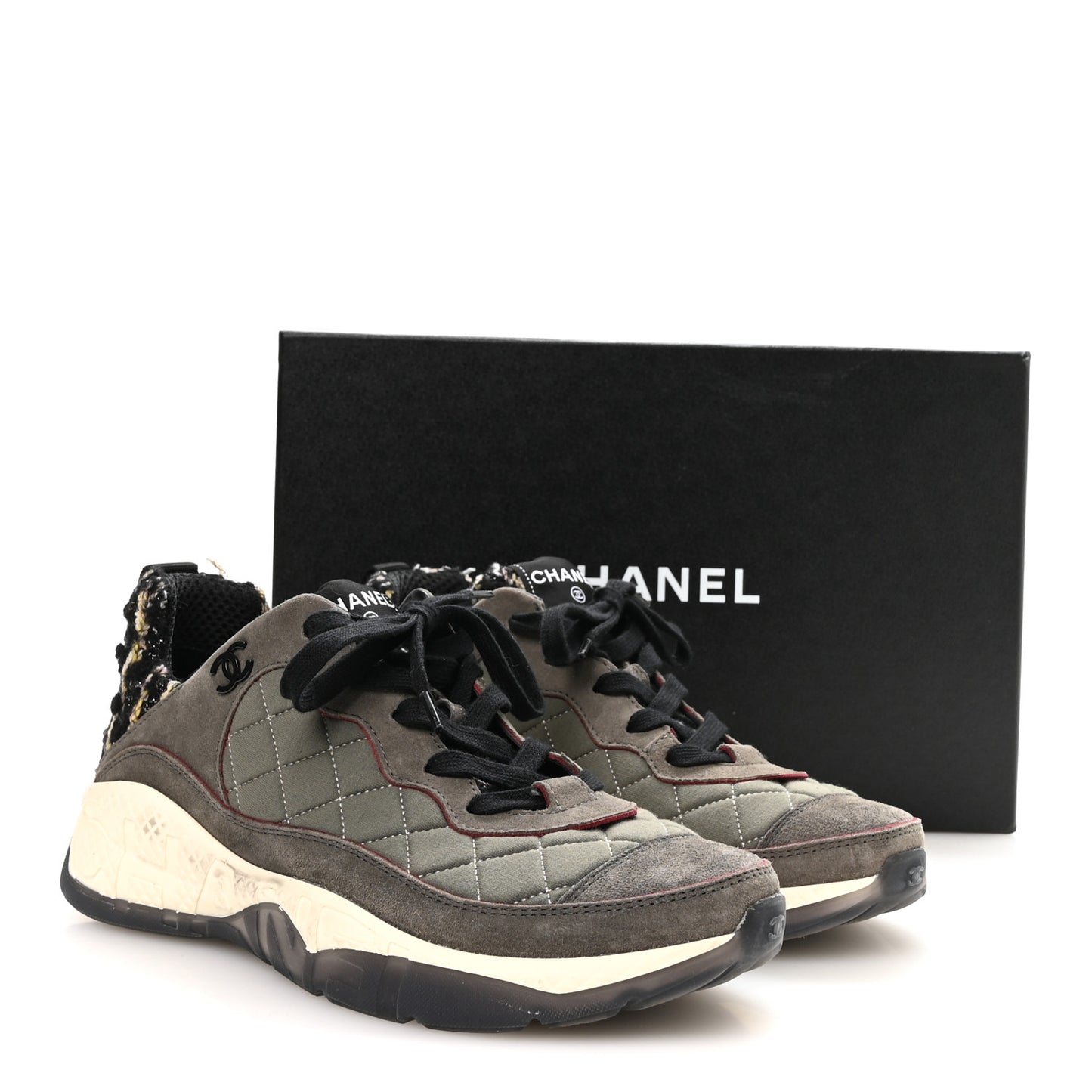Tweed Suede Calfskin Grained Calfskin Womens CC Sneakers 40 40 Grey Black Multicolor