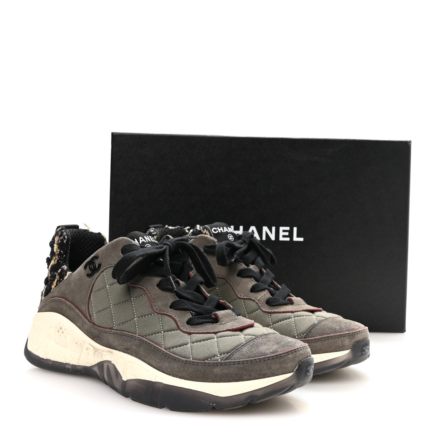 Chanel Tweed Suede Calfskin Grained Calfskin Womens CC Sneakers 40 40 Grey Black Multicolor 9 of 10