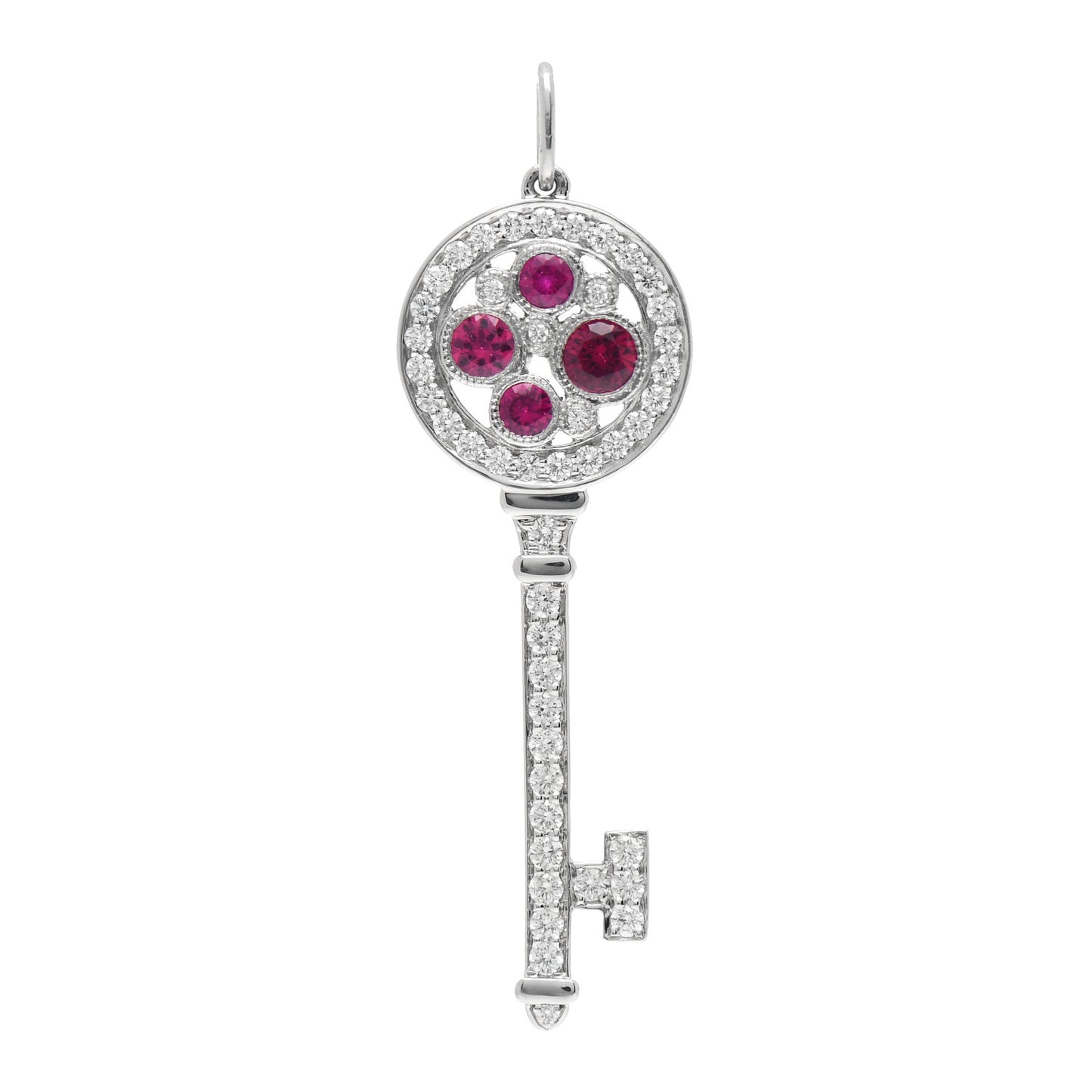 Platinum Diamond Ruby Cobblestone Key Pendant