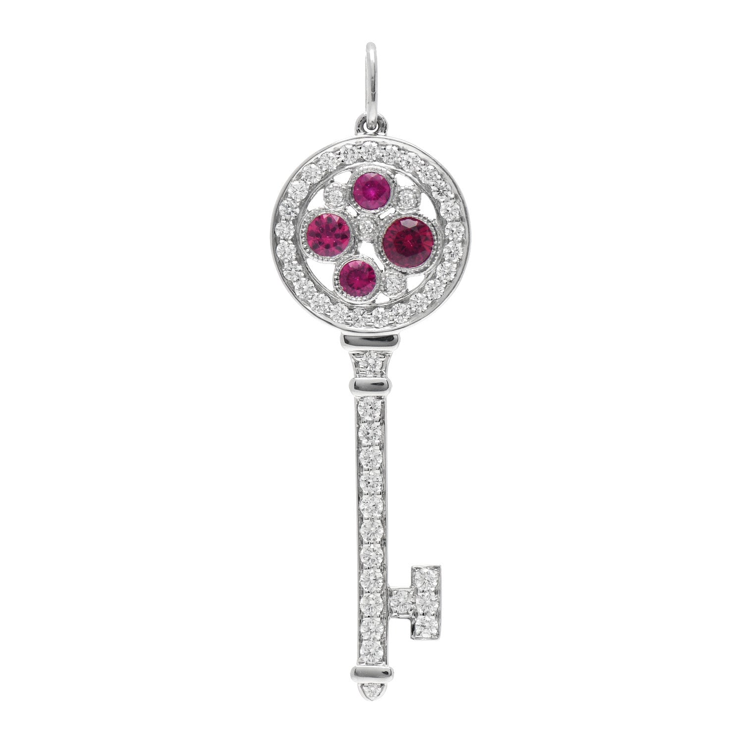 Tiffany Platinum Diamond Ruby Cobblestone Key Pendant 1 of 3