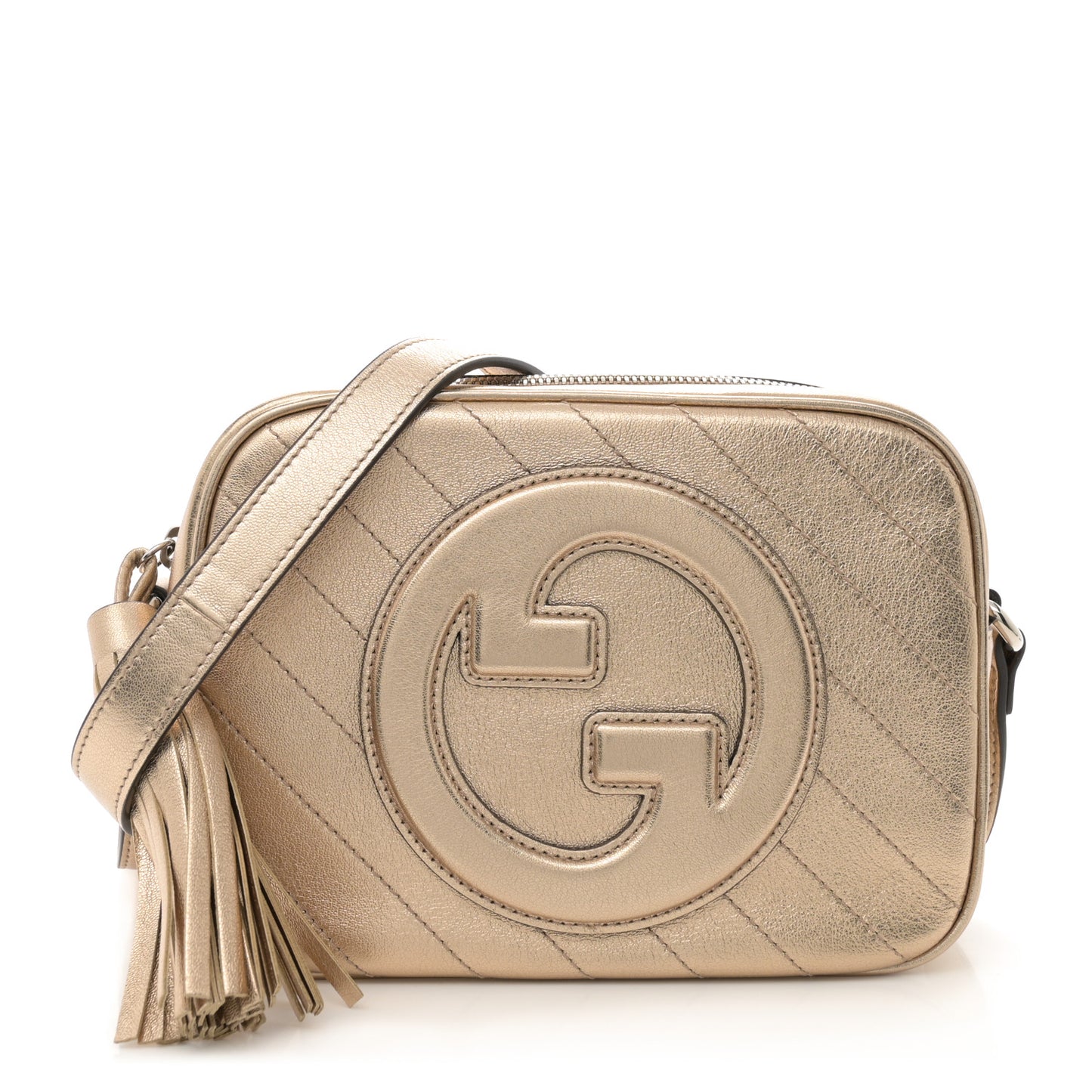 Metallic Sakai Be Green Calfskin Diagonal Stitched Small Blondie Shoulder Bag Golden Beige