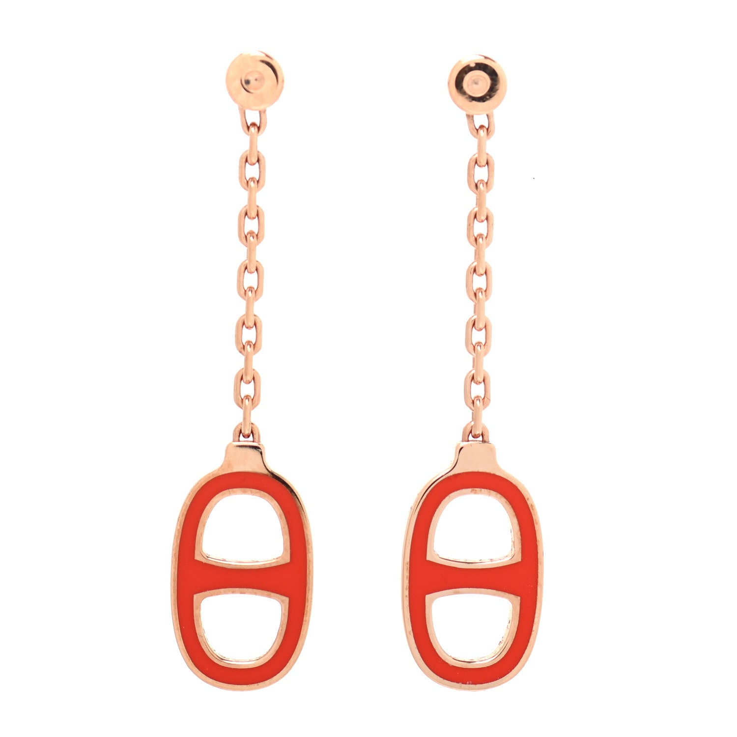 Hermes Rose Gold Lacquered Farandole Drop Earrings Orange Fonce 1 of 3
