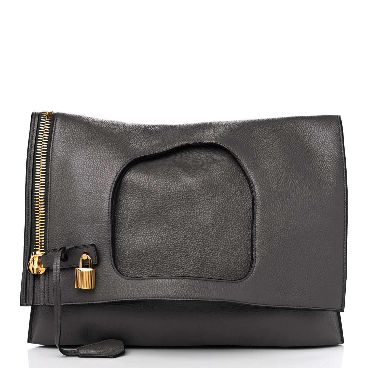 Ramskin Large Alix Padlock Zip Shoulder Bag Grey