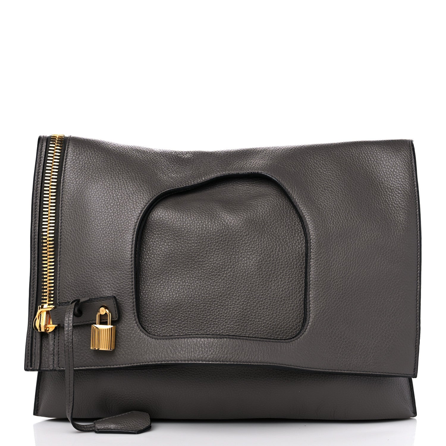 Tom Ford Ramskin Large Alix Padlock Zip Shoulder Bag Grey 4 of 12