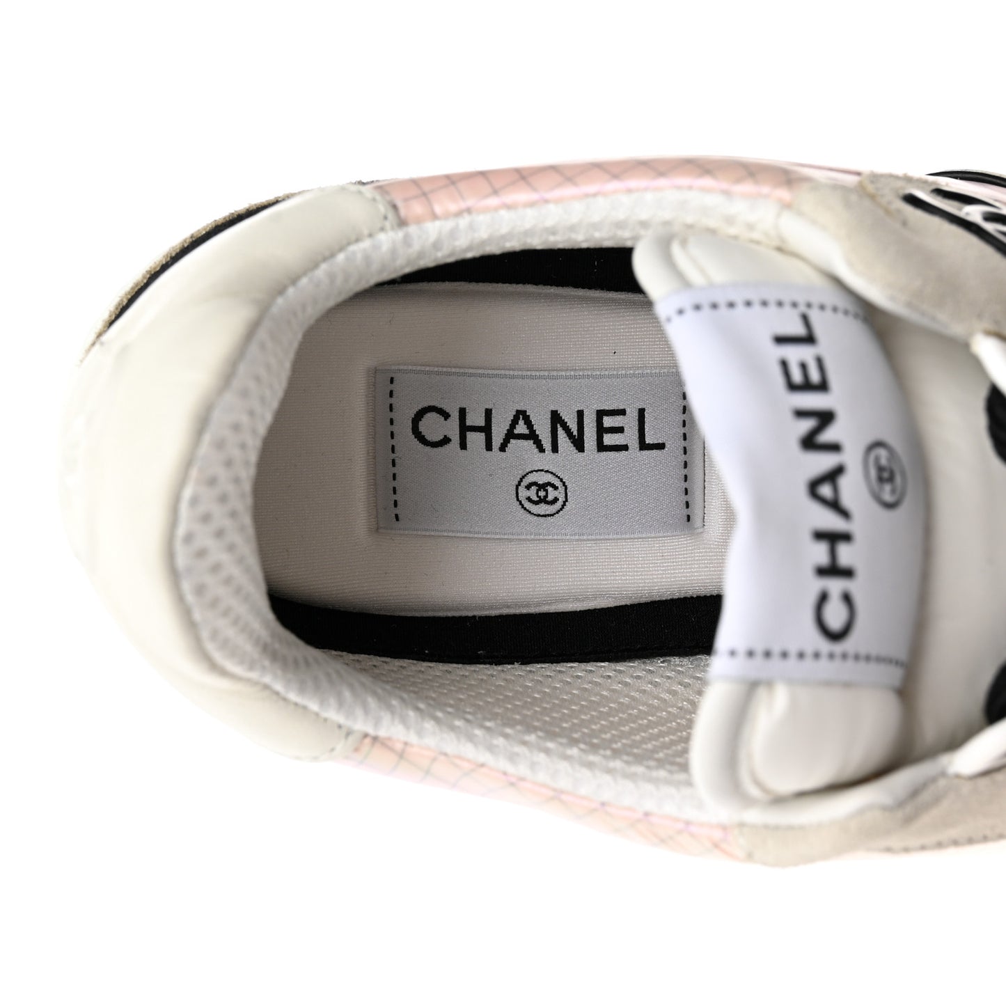 Suede Fabric Calfskin Womens CC Sneakers 37.5 Pink Gray White