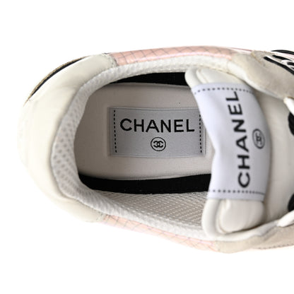Chanel Suede Fabric Calfskin Womens CC Sneakers 37.5 Pink Gray White 6 of 11