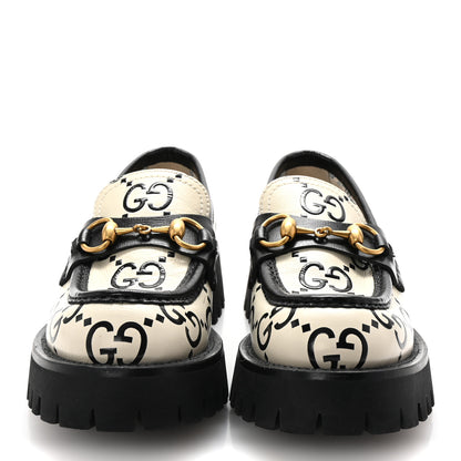 Gucci Azalea Calfskin GG Monogram Bi-Color Debossed Womens Harald Horsebit 25mm Platform Loafers 36 Mystic White Black 3 of 10