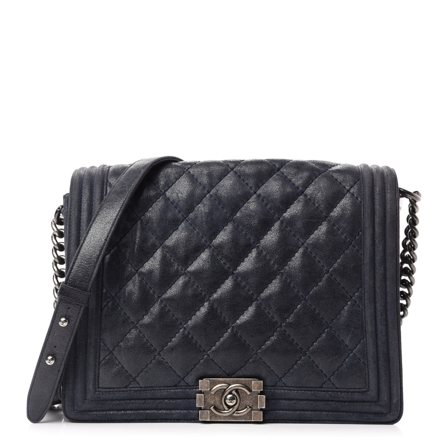 Iridescent Calfskin Quilted New Medium Gentle Boy Flap Navy