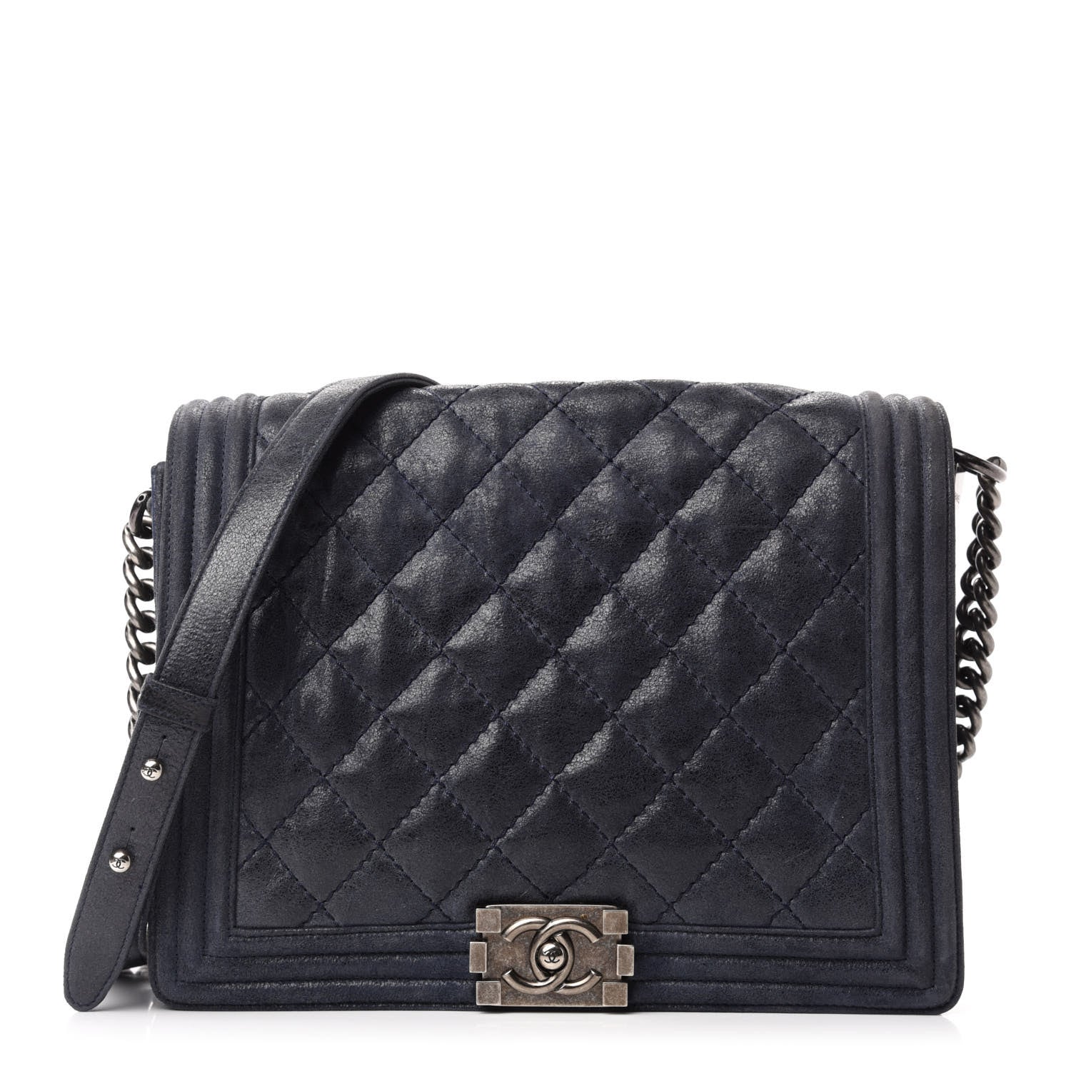 Chanel Iridescent Calfskin Quilted New Medium Gentle Boy Flap Navy 1 of 10