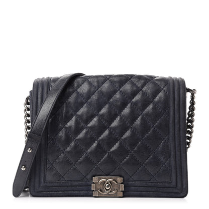 Chanel Iridescent Calfskin Quilted New Medium Gentle Boy Flap Navy 1 of 10