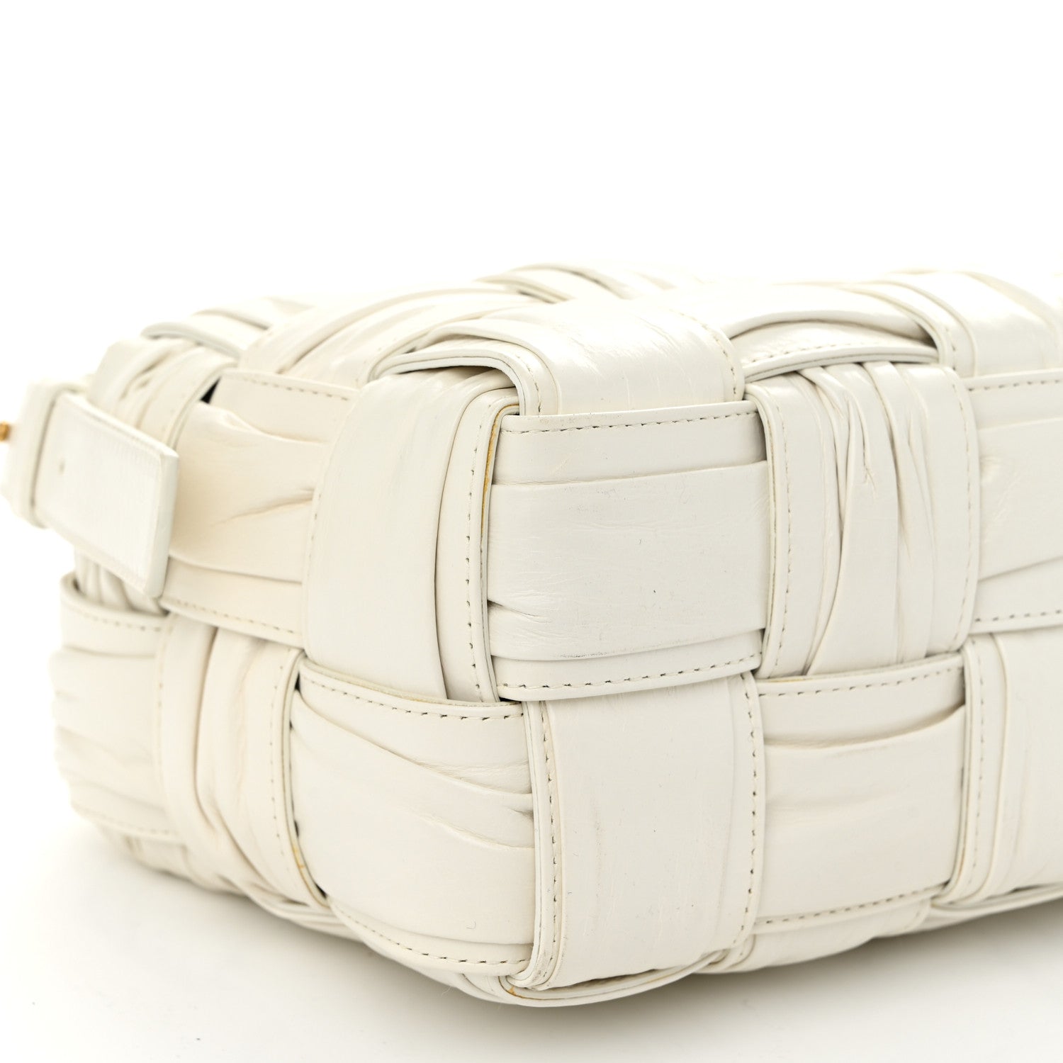 Bottega Veneta Calfskin Intreccio Plisse Camera Bag White 9 of 11