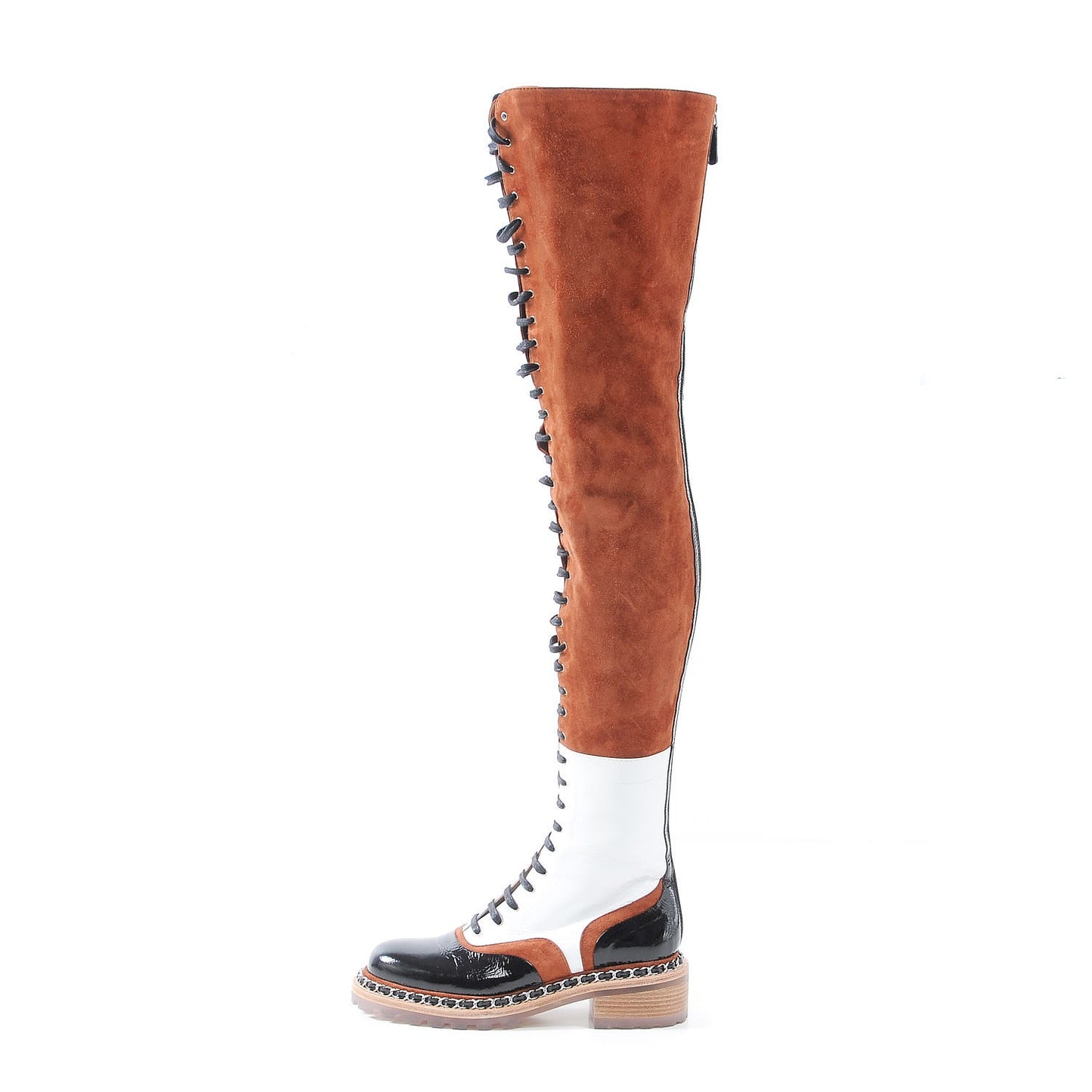 Suede Patent Calfskin Over The Knee Boots 37.5 Brown White Black