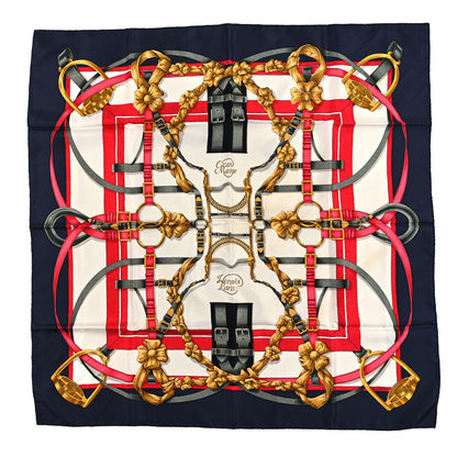 Hermes Silk Grand Manege Detail Scarf 90 Navy White 1 of 4