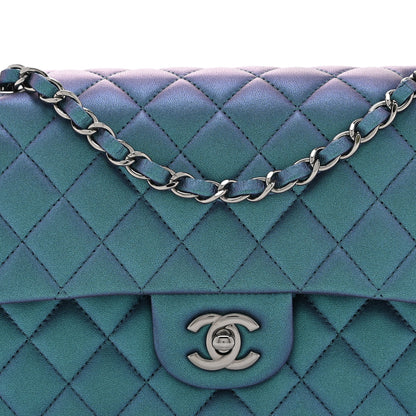 Chanel Iridescent Lambskin Quilted Medium Double Flap Turquoise 8 of 11