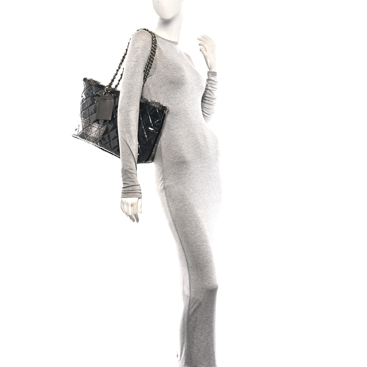 Chanel Vinyl Funny Tweed Patchwork Tote Grey 2 of 10