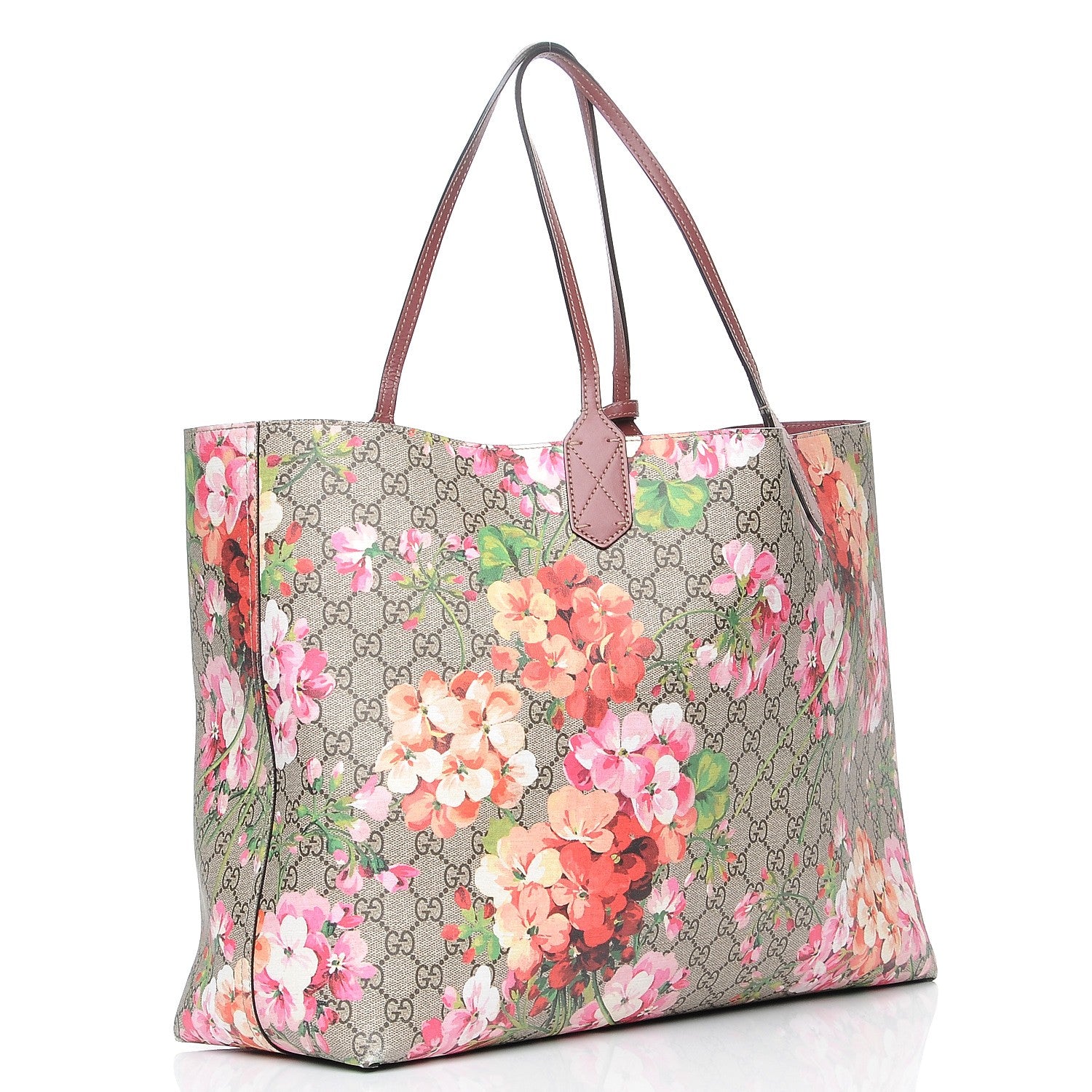 Gucci GG Supreme Monogram Blooms Large Reversible Tote Beige Multicolor Dry Rose 4 of 10